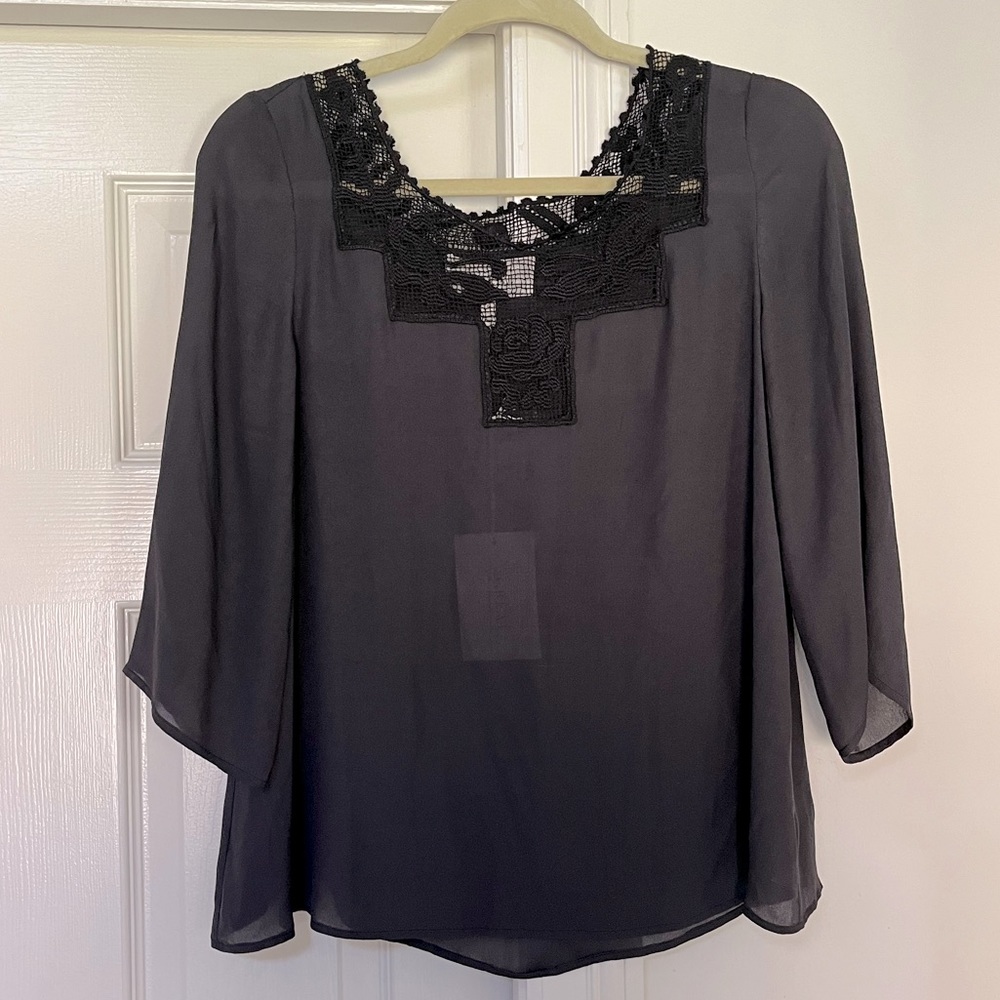 NWT THE GREAT. Silk Blouse with Lace Detail